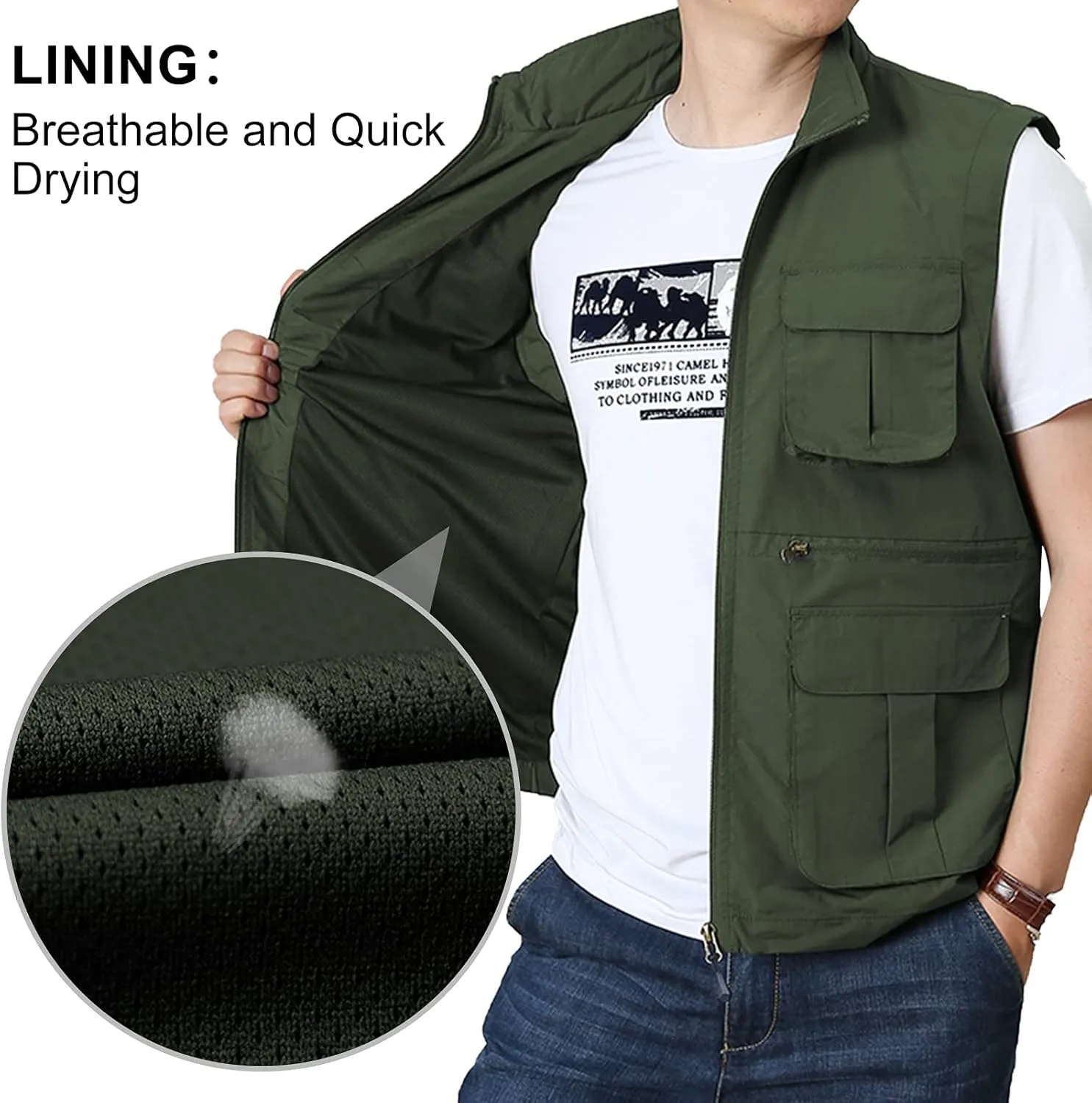 AIEOE Men's Outdoor Workout Vest Lightweight Travel Photo Vest Sleeveless Jacket with Pockets