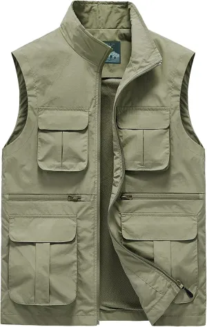AIEOE Men's Outdoor Workout Vest Lightweight Travel Photo Vest Sleeveless Jacket with Pockets