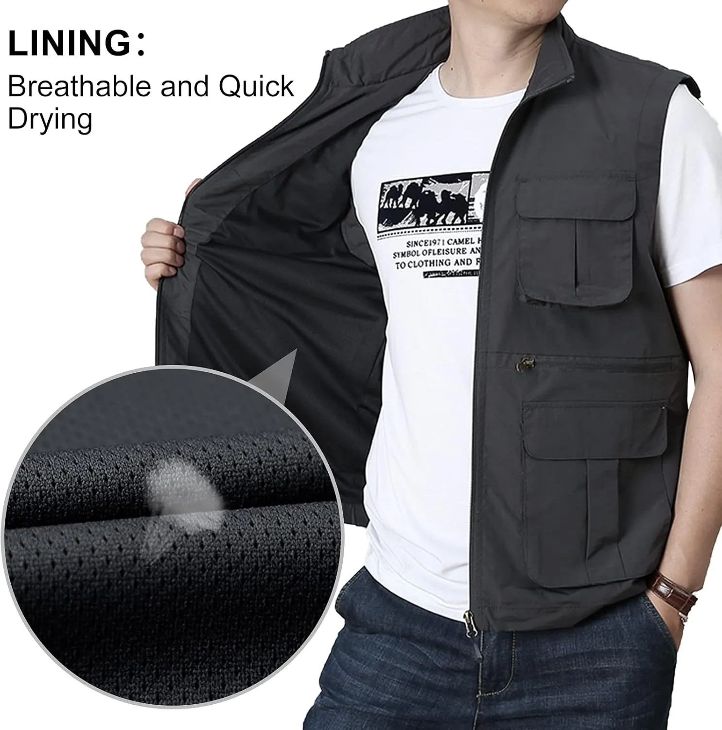 AIEOE Men's Outdoor Workout Vest Lightweight Travel Photo Vest Sleeveless Jacket with Pockets
