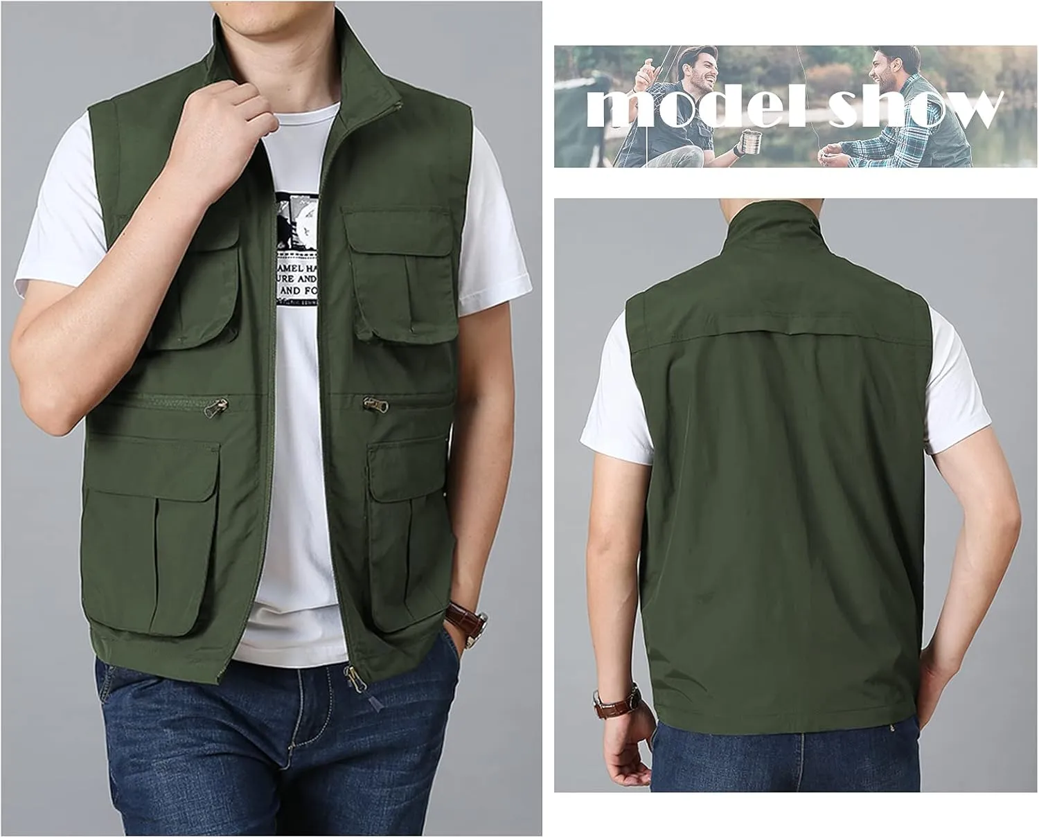 AIEOE Men's Outdoor Workout Vest Lightweight Travel Photo Vest Sleeveless Jacket with Pockets