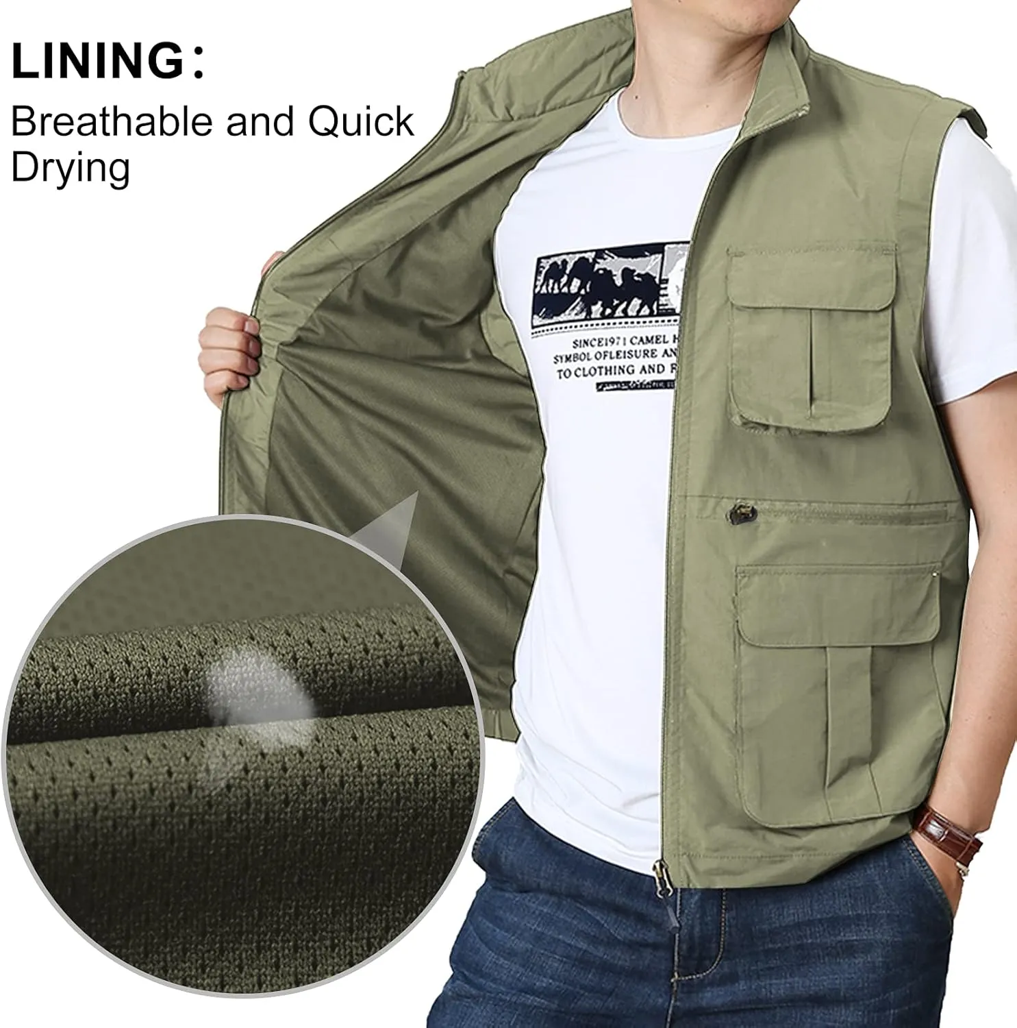 AIEOE Men's Outdoor Workout Vest Lightweight Travel Photo Vest Sleeveless Jacket with Pockets