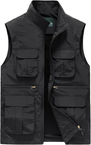 AIEOE Men's Outdoor Workout Vest Lightweight Travel Photo Vest Sleeveless Jacket with Pockets