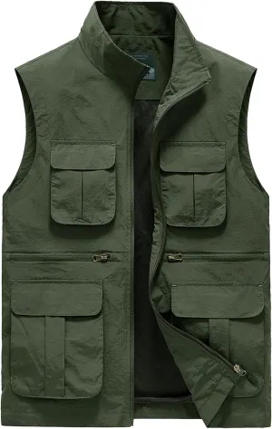 AIEOE Men's Outdoor Workout Vest Lightweight Travel Photo Vest Sleeveless Jacket with Pockets