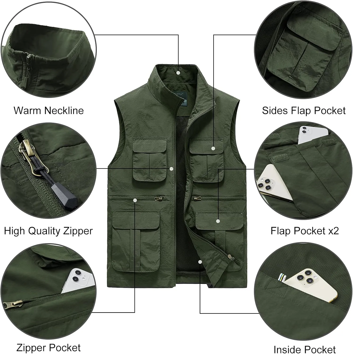 AIEOE Men's Outdoor Workout Vest Lightweight Travel Photo Vest Sleeveless Jacket with Pockets