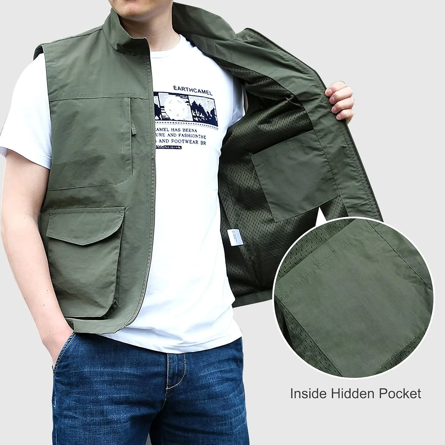 AIEOE Men's Outdoor Workout Vest Lightweight Travel Photo Vest Sleeveless Jacket with Pockets