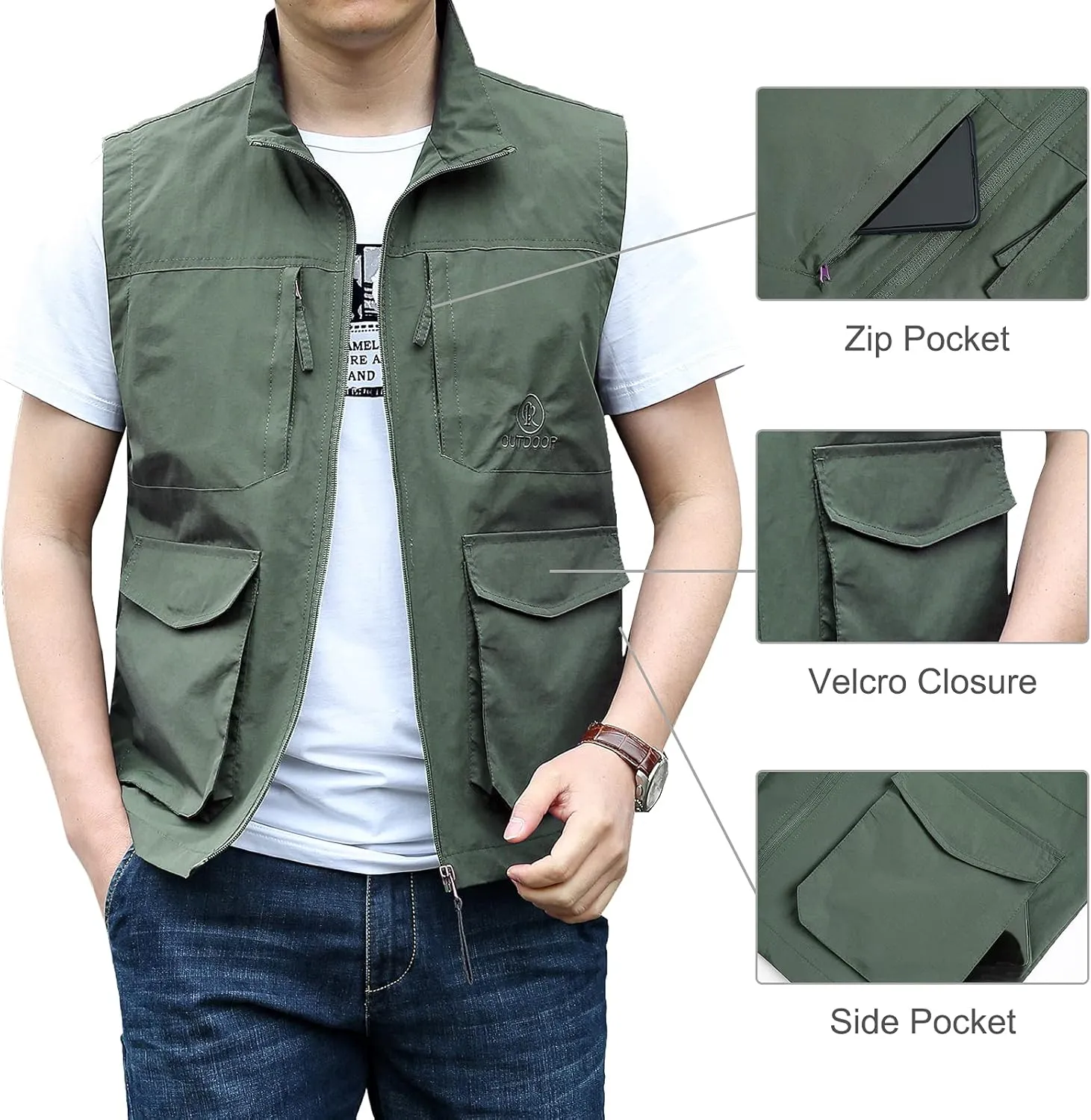 AIEOE Men's Outdoor Workout Vest Lightweight Travel Photo Vest Sleeveless Jacket with Pockets