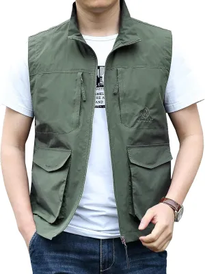 AIEOE Men's Outdoor Workout Vest Lightweight Travel Photo Vest Sleeveless Jacket with Pockets