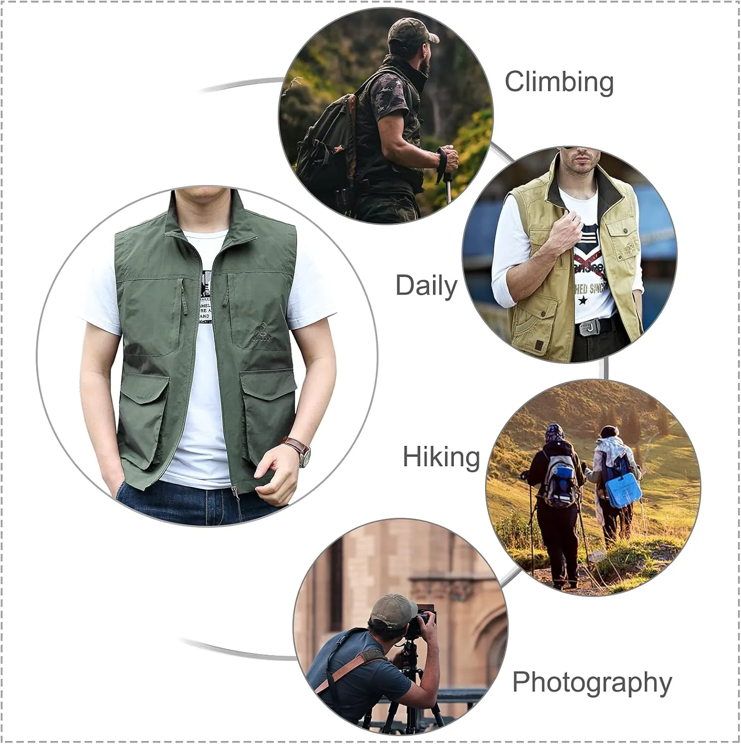 AIEOE Men's Outdoor Workout Vest Lightweight Travel Photo Vest Sleeveless Jacket with Pockets