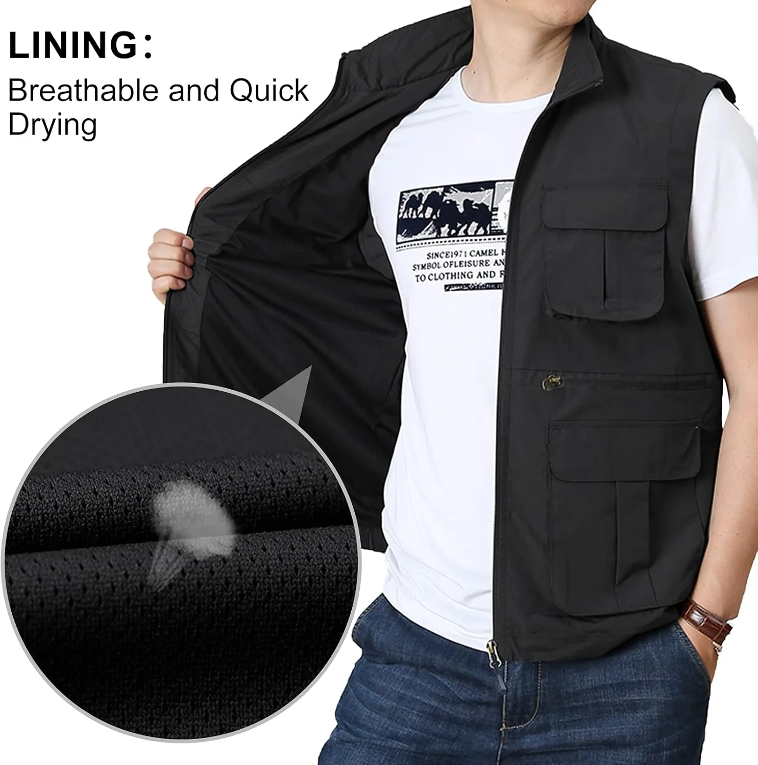AIEOE Men's Outdoor Workout Vest Lightweight Travel Photo Vest Sleeveless Jacket with Pockets
