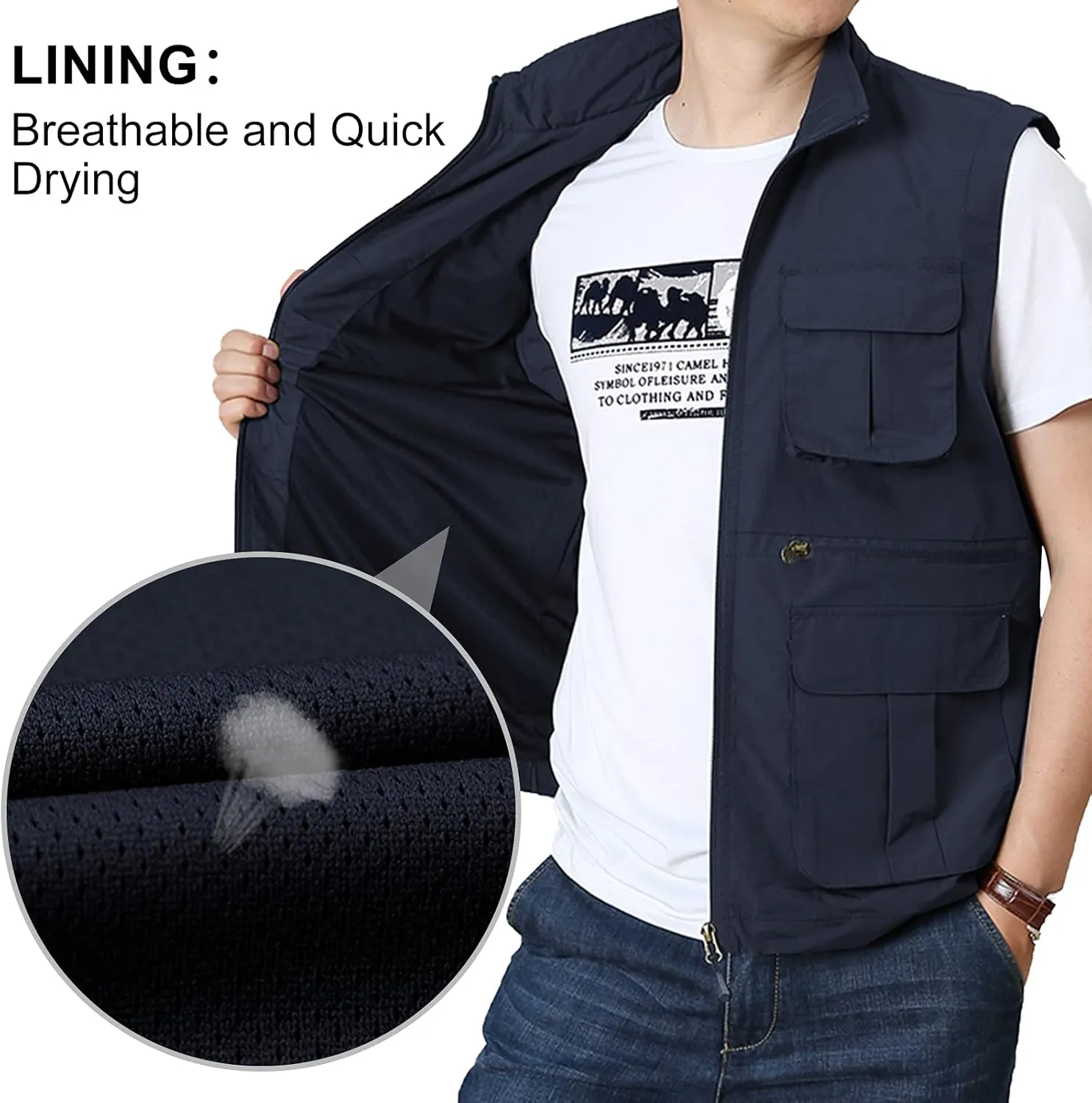 AIEOE Men's Outdoor Workout Vest Lightweight Travel Photo Vest Sleeveless Jacket with Pockets