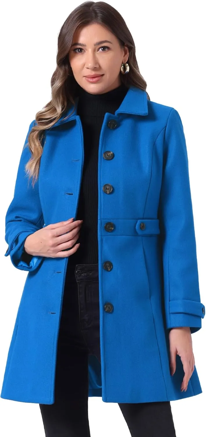 Allegra K Women's Winter Classic Outwear Overcoat with Pockets Single Breasted Pea Coat