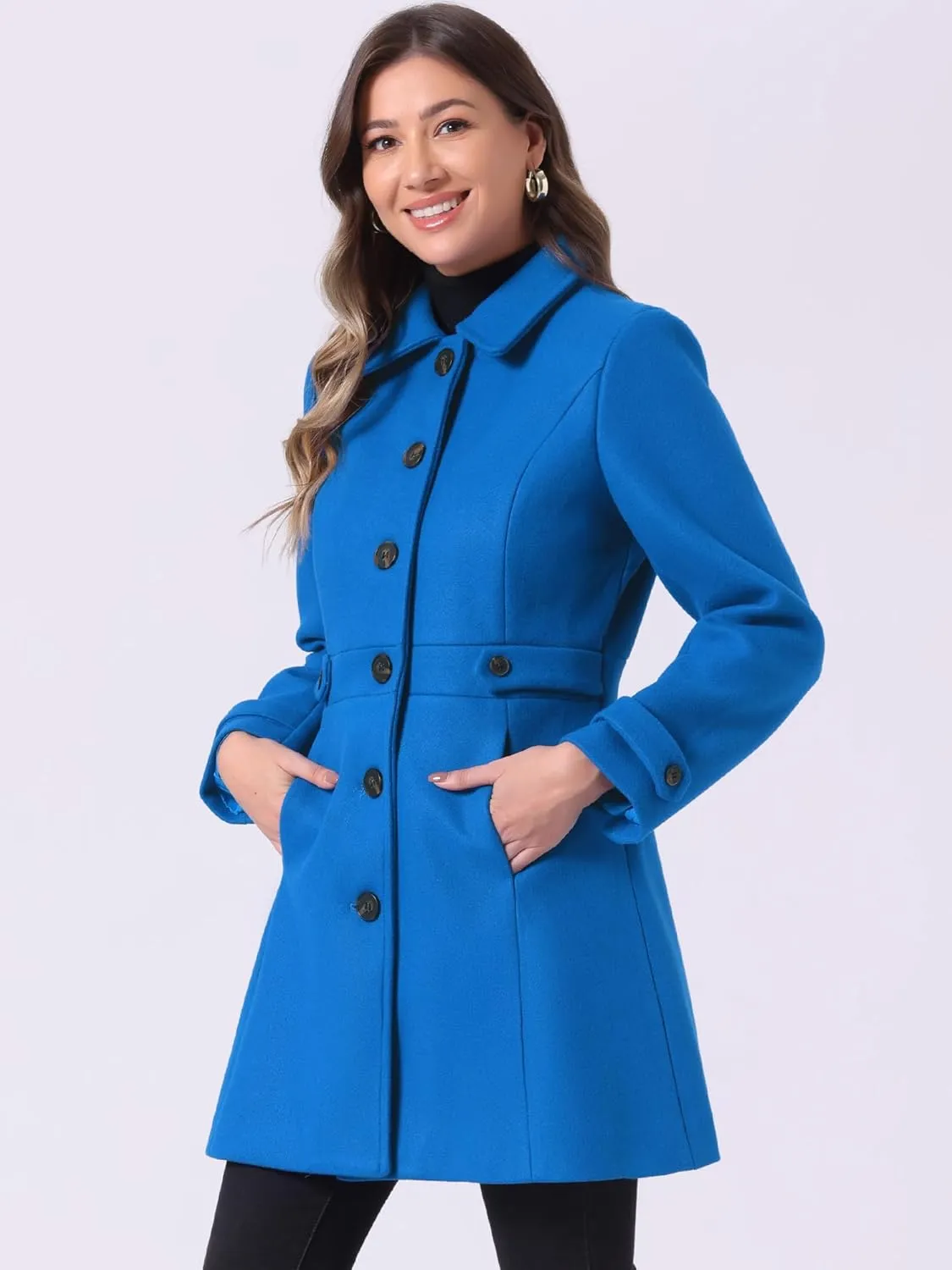 Allegra K Women's Winter Classic Outwear Overcoat with Pockets Single Breasted Pea Coat