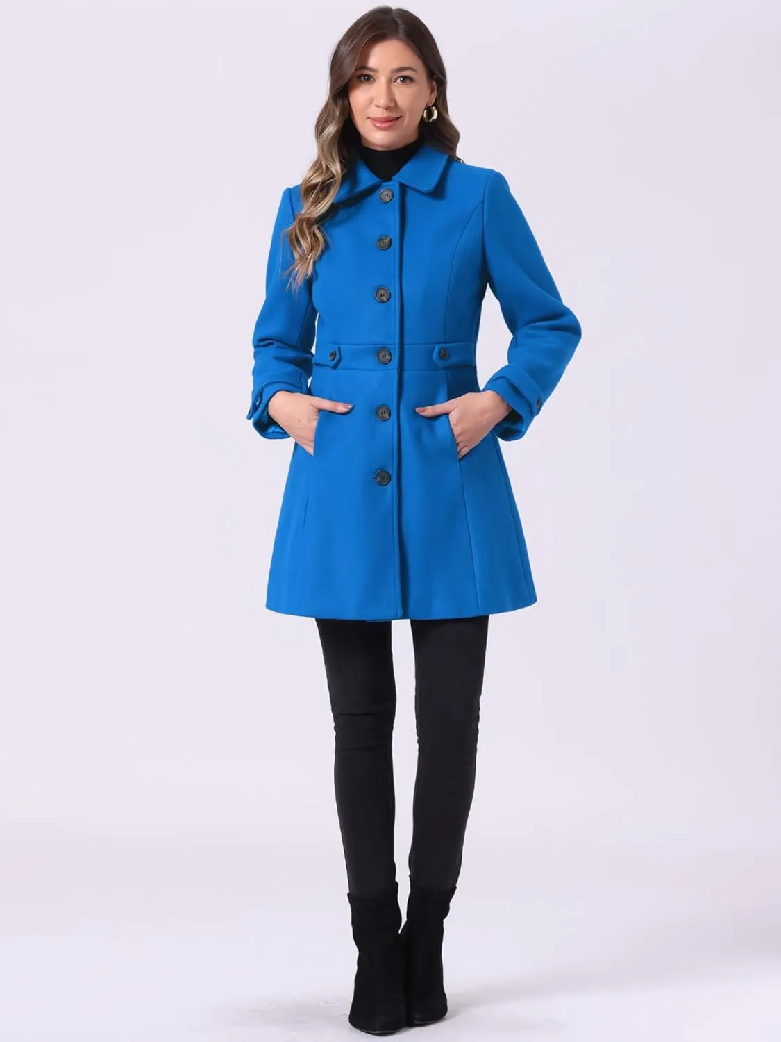 Allegra K Women's Winter Classic Outwear Overcoat with Pockets Single Breasted Pea Coat