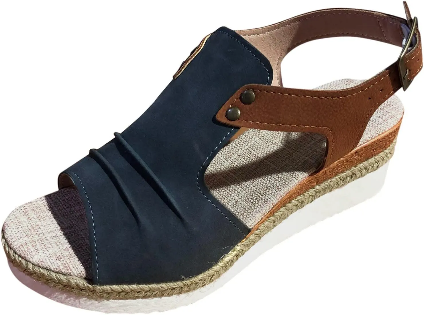 AMDBEL Wedge Sandals For Women Comfortable, Orthopedic Platform Wedge Sandals for Women Summer Dressy Flat 2023 Open Toe Ankle Strap Espadrilles Sandals Casual Strappy Slip on Sandals Beach Sandals
