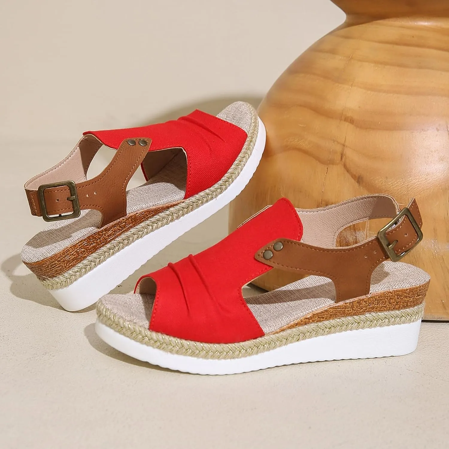 AMDBEL Wedge Sandals for Women Dressy Summer Platform Espadrilles Fish Mouth Sandals Comfy Ankle Strap Casual Sandals Shoes