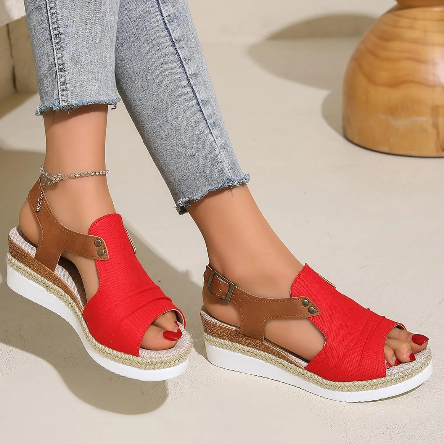 AMDBEL Wedge Sandals for Women Dressy Summer Platform Espadrilles Fish Mouth Sandals Comfy Ankle Strap Casual Sandals Shoes