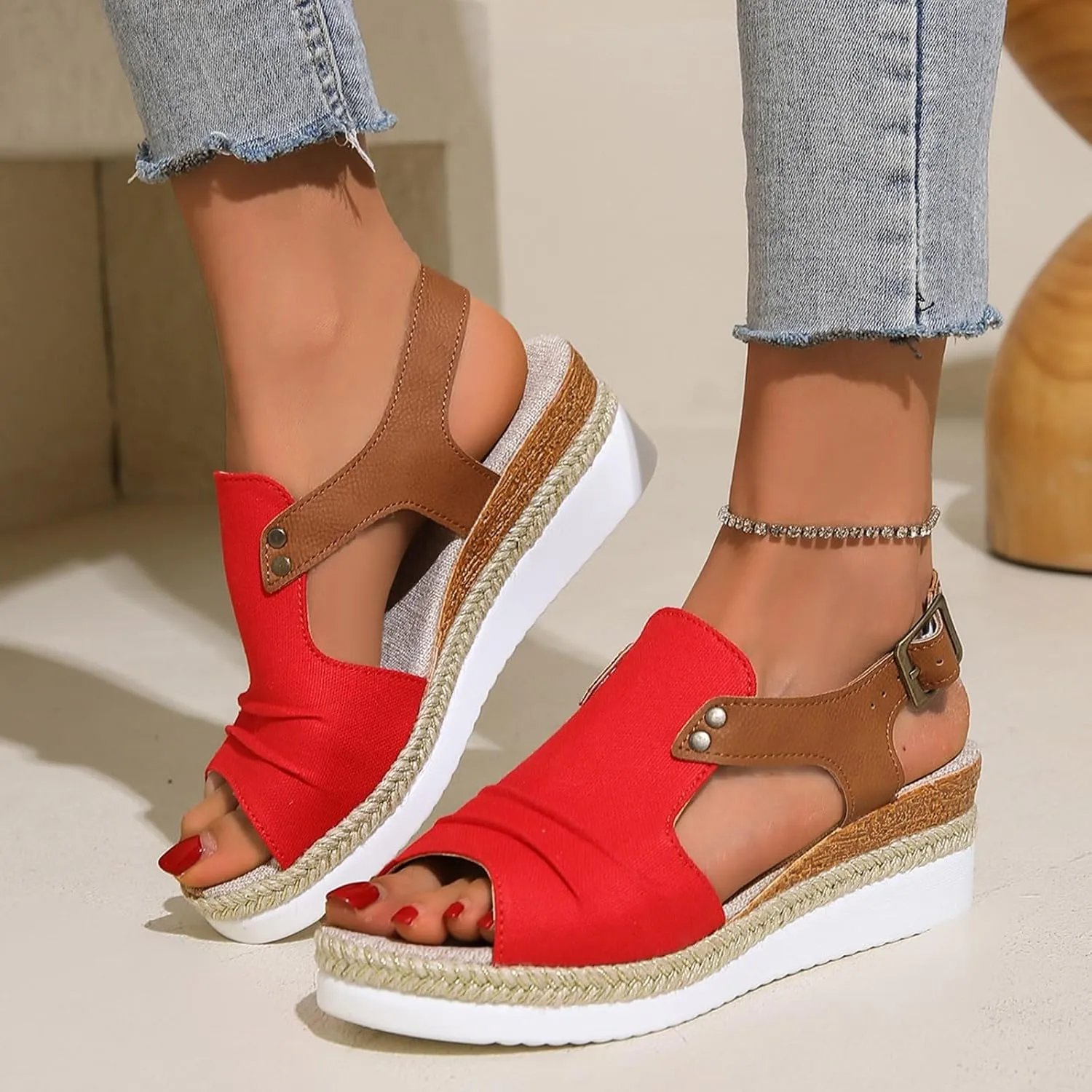 AMDBEL Wedge Sandals for Women Dressy Summer Platform Espadrilles Fish Mouth Sandals Comfy Ankle Strap Casual Sandals Shoes