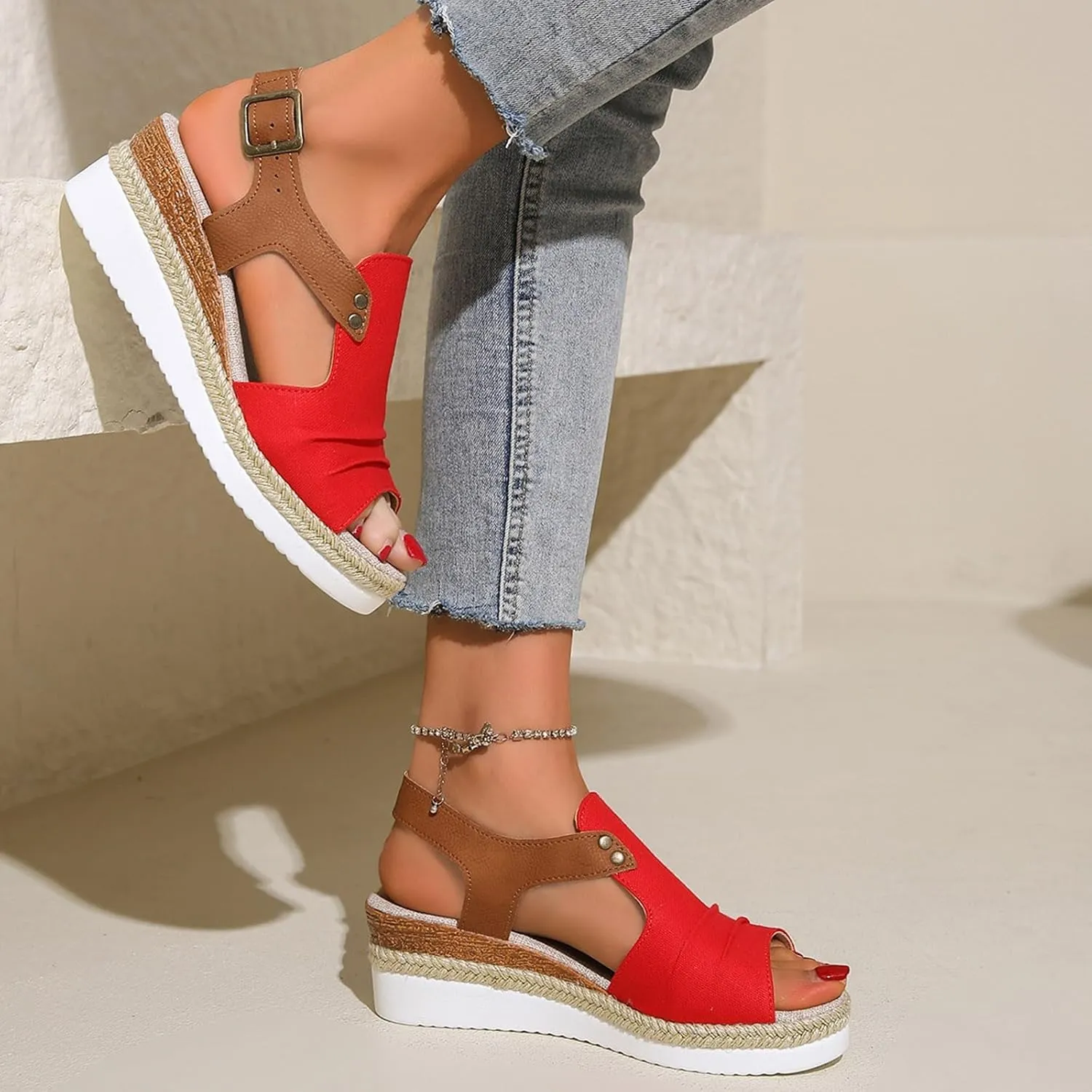 AMDBEL Wedge Sandals for Women Dressy Summer Platform Espadrilles Fish Mouth Sandals Comfy Ankle Strap Casual Sandals Shoes