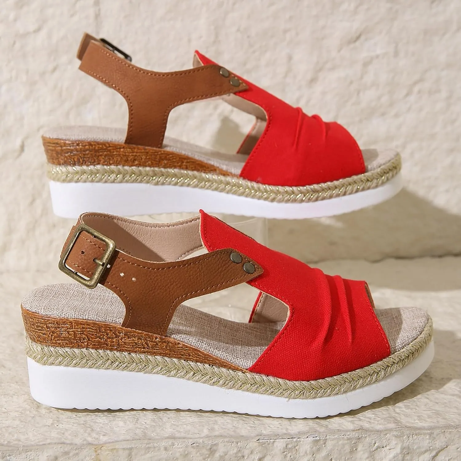 AMDBEL Wedge Sandals for Women Dressy Summer Platform Espadrilles Fish Mouth Sandals Comfy Ankle Strap Casual Sandals Shoes