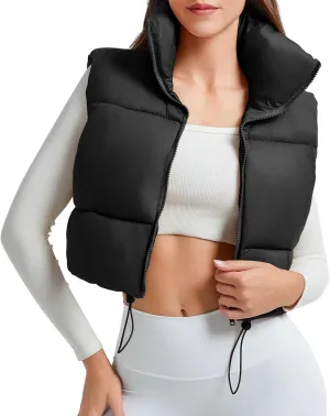 American Trends Womens Cropped Puffer Vests Sleeveless Puffy Vests Zip Up Stand Collar Puffer Vest Outfits