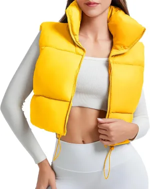 American Trends Womens Cropped Puffer Vests Sleeveless Puffy Vests Zip Up Stand Collar Puffer Vest Outfits
