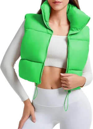 American Trends Womens Cropped Puffer Vests Sleeveless Puffy Vests Zip Up Stand Collar Puffer Vest Outfits