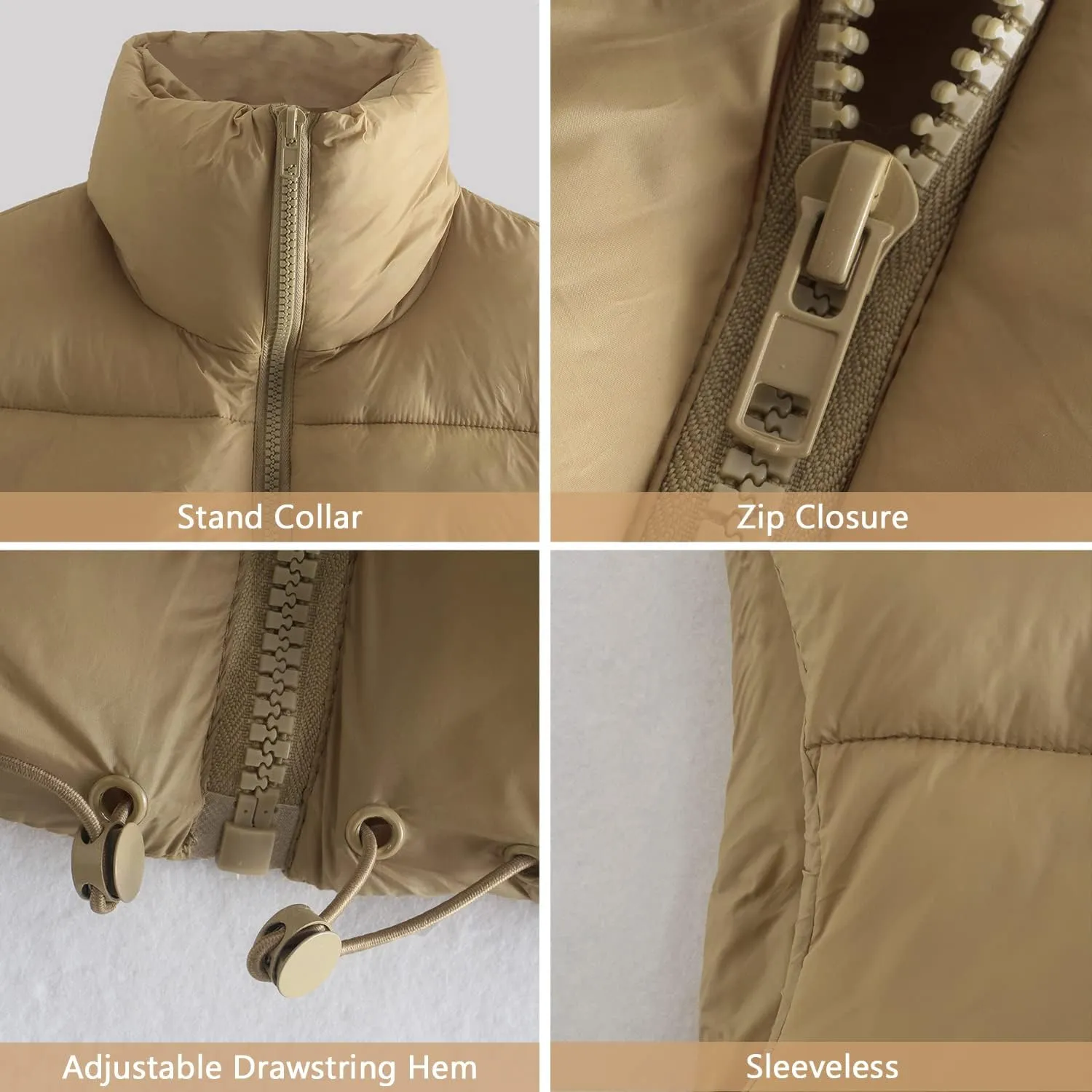 American Trends Womens Cropped Puffer Vests Sleeveless Puffy Vests Zip Up Stand Collar Puffer Vest Outfits