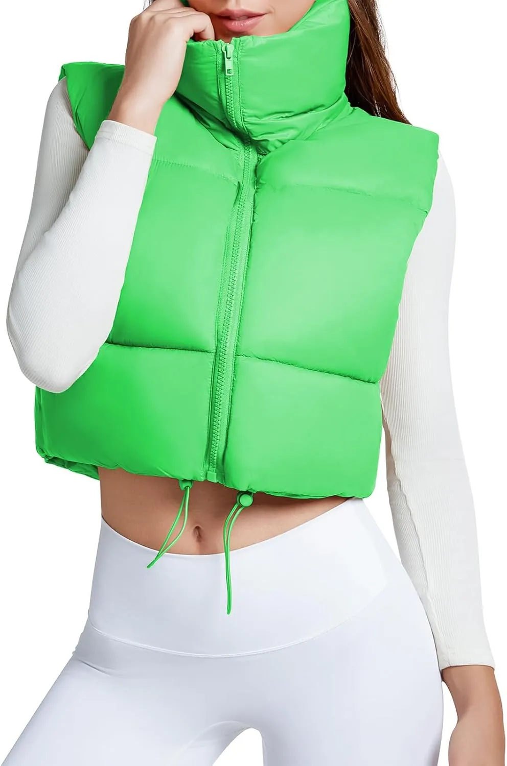 American Trends Womens Cropped Puffer Vests Sleeveless Puffy Vests Zip Up Stand Collar Puffer Vest Outfits