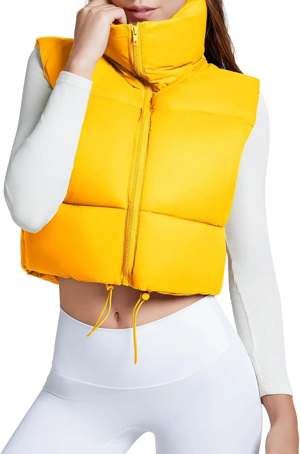 American Trends Womens Cropped Puffer Vests Sleeveless Puffy Vests Zip Up Stand Collar Puffer Vest Outfits