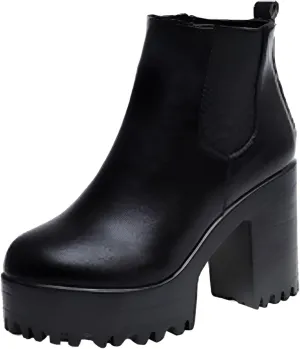 Ankle Boots for Women With Heel Winter Boots for Women Waterproof Fashion Round Head High-Heeled Chunky Short Boots