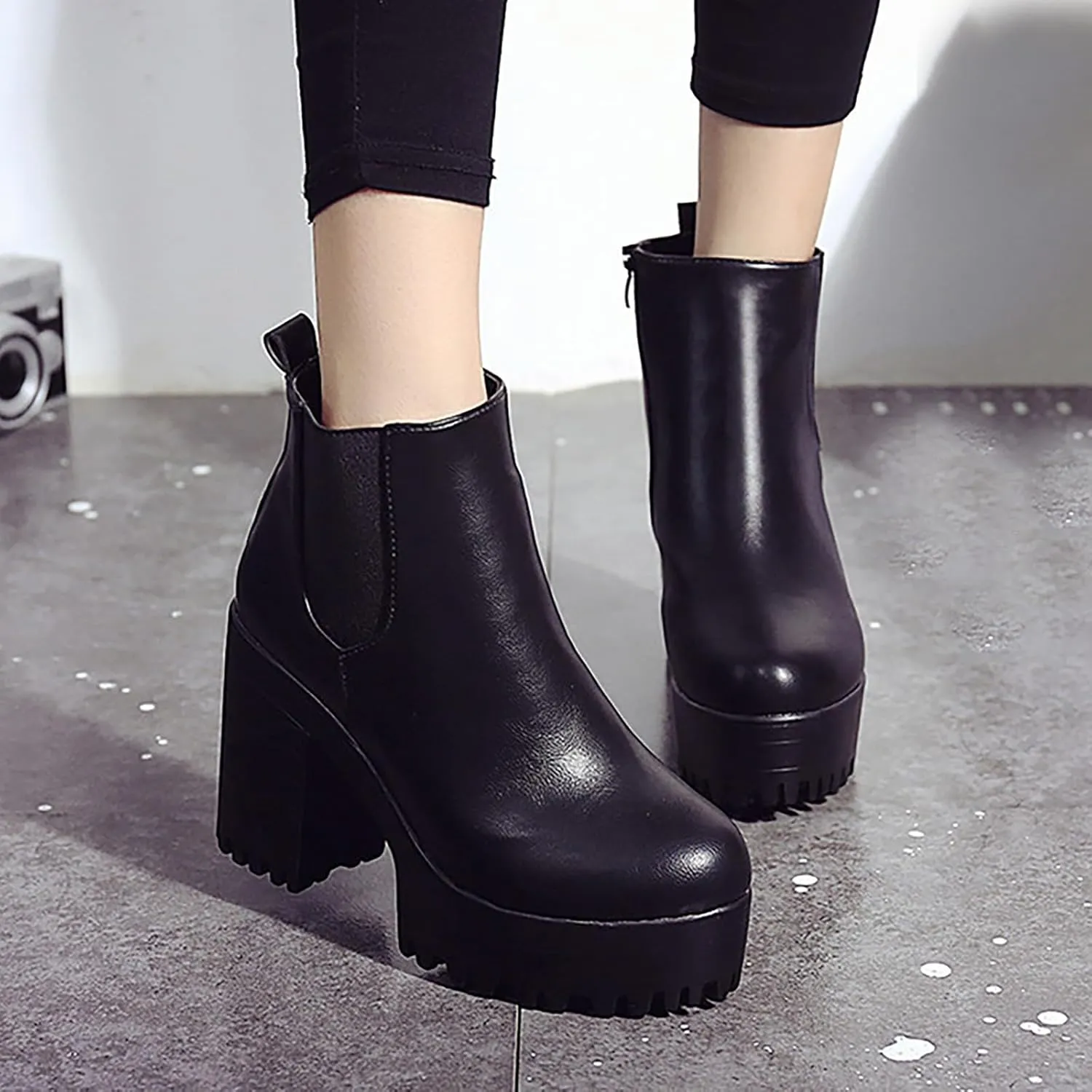 Ankle Boots for Women With Heel Winter Boots for Women Waterproof Fashion Round Head High-Heeled Chunky Short Boots