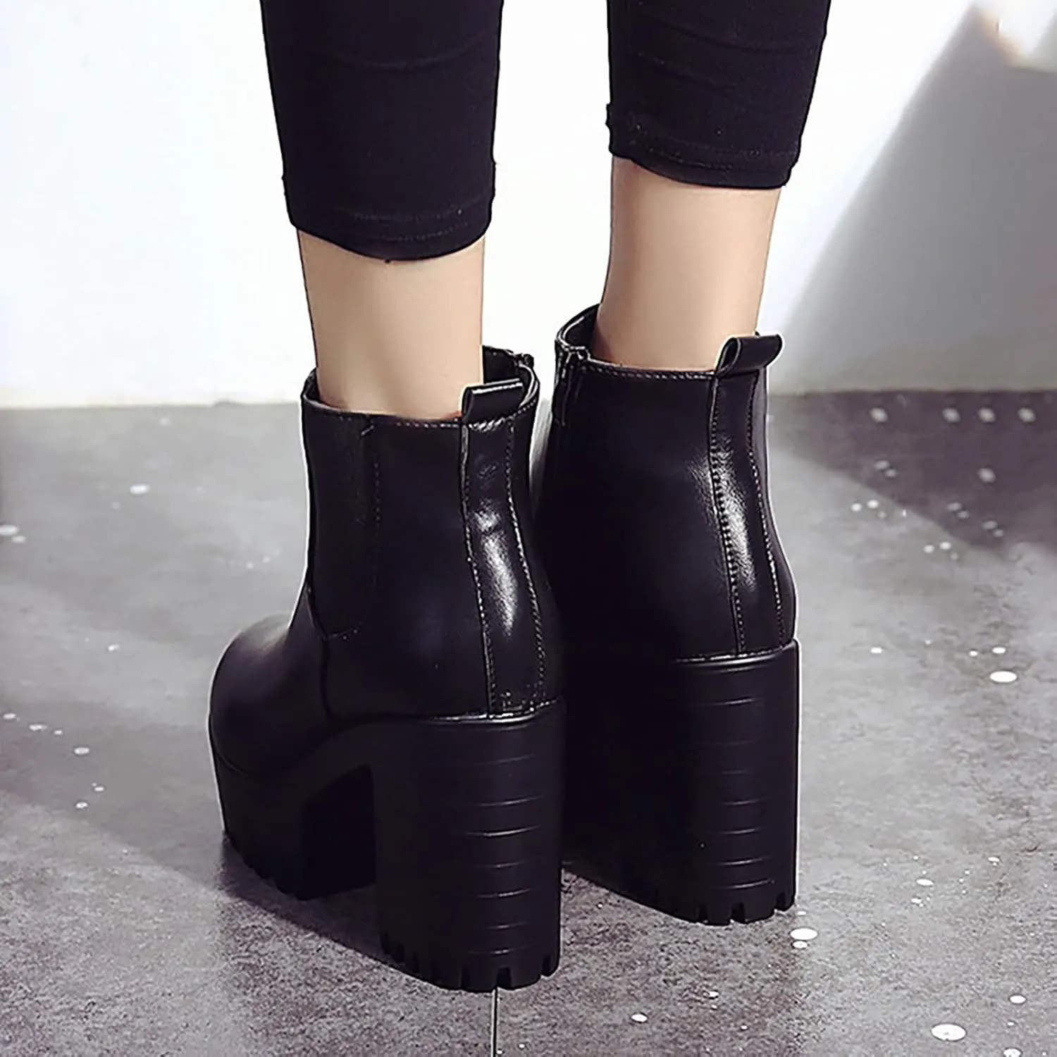 Ankle Boots for Women With Heel Winter Boots for Women Waterproof Fashion Round Head High-Heeled Chunky Short Boots