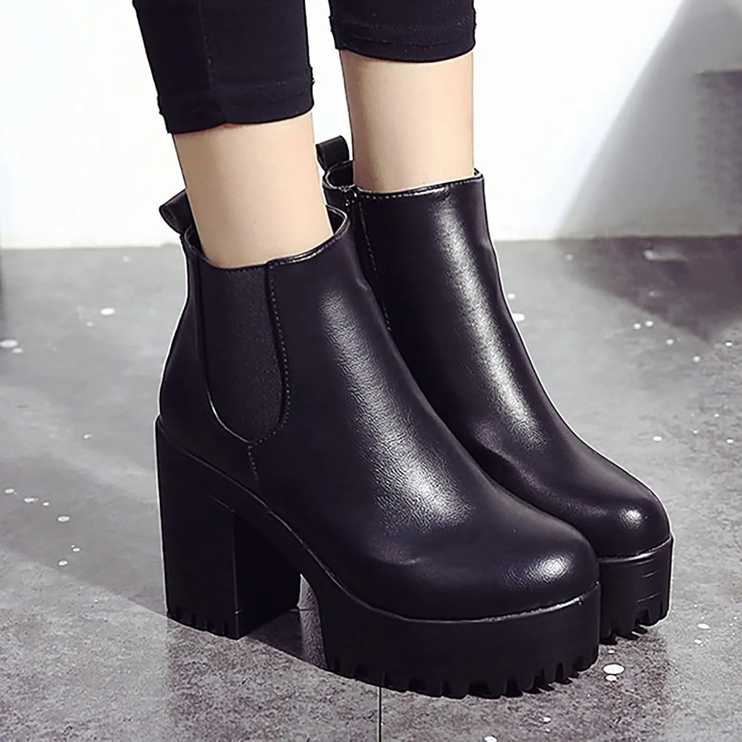 Ankle Boots for Women With Heel Winter Boots for Women Waterproof Fashion Round Head High-Heeled Chunky Short Boots