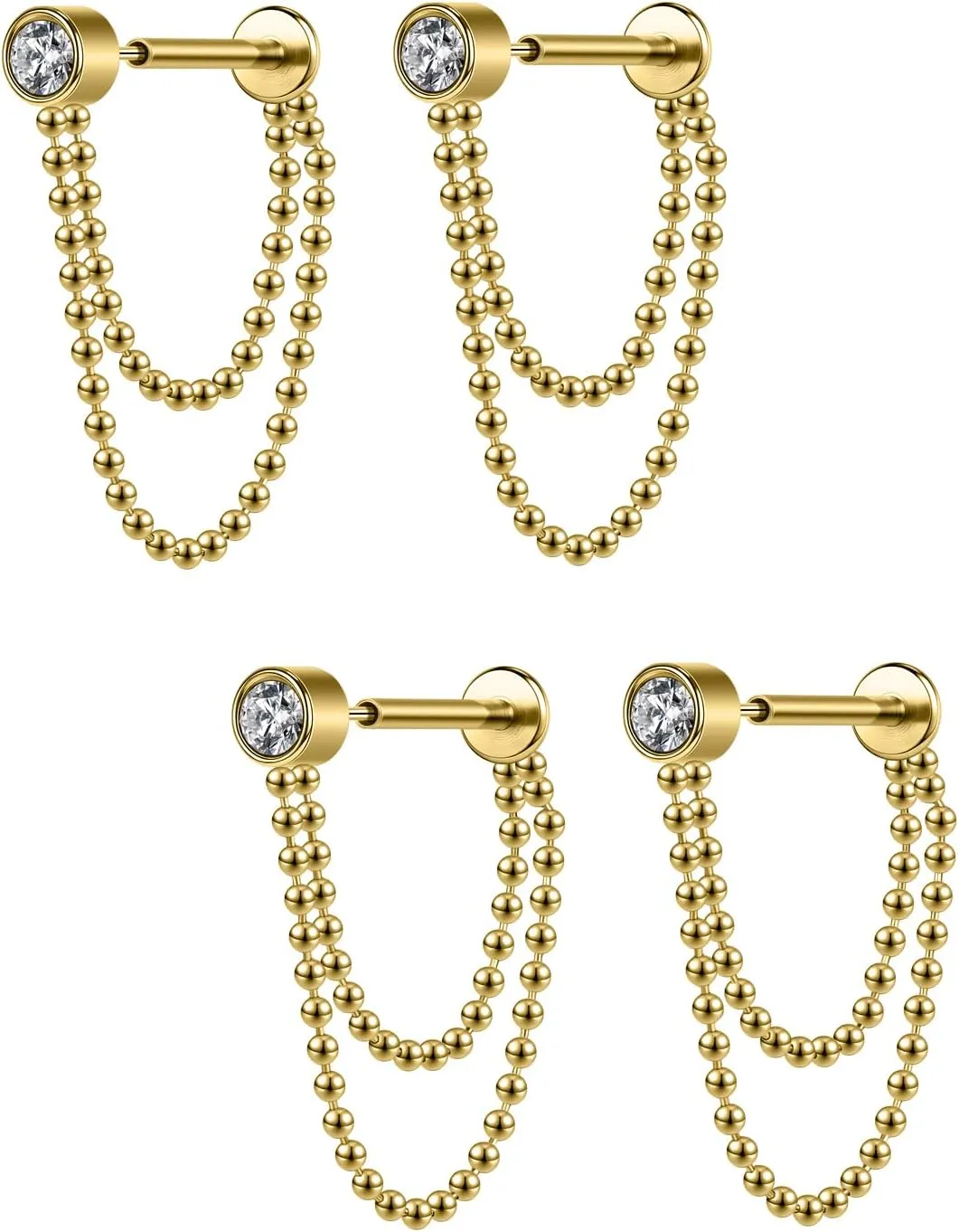 AoedeJ 2 Pairs Stud Earrings for Cartilage - Threadless Flat Back Earrings for Women