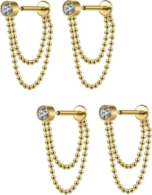 AoedeJ 2 Pairs Stud Earrings for Cartilage - Threadless Flat Back Earrings for Women