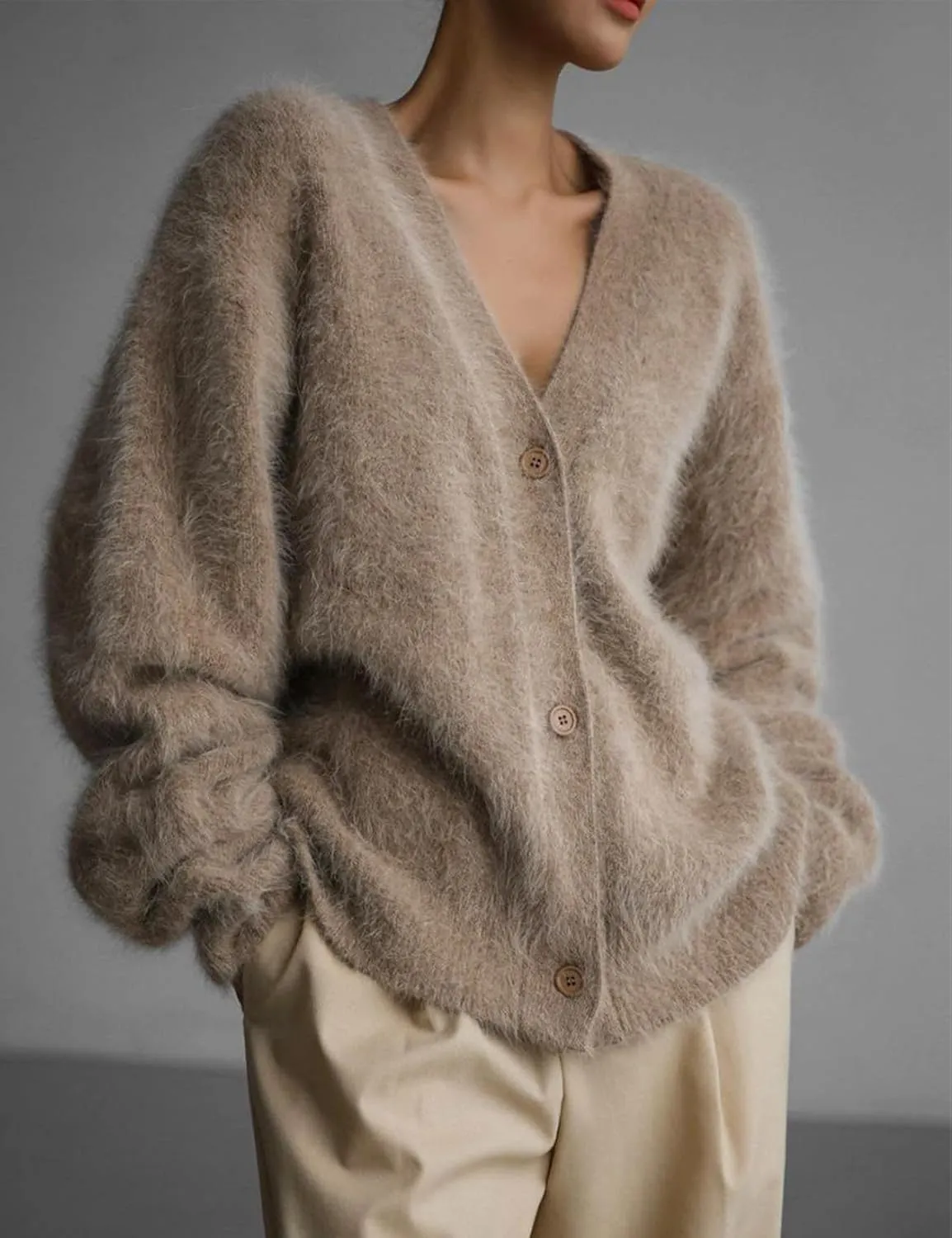Arssm Womens Furry Cardigan Sweater Long Sleeve Cardigans Button Down V Neck Fluffy Knit Top Fashion 2025 Knitwear