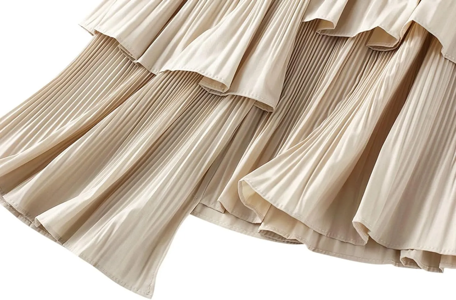 Asymmetrical Ruffle Pleated Skirt for Women High Waist Layered Midi Skirts Flowy Irregular Hemline Skirt