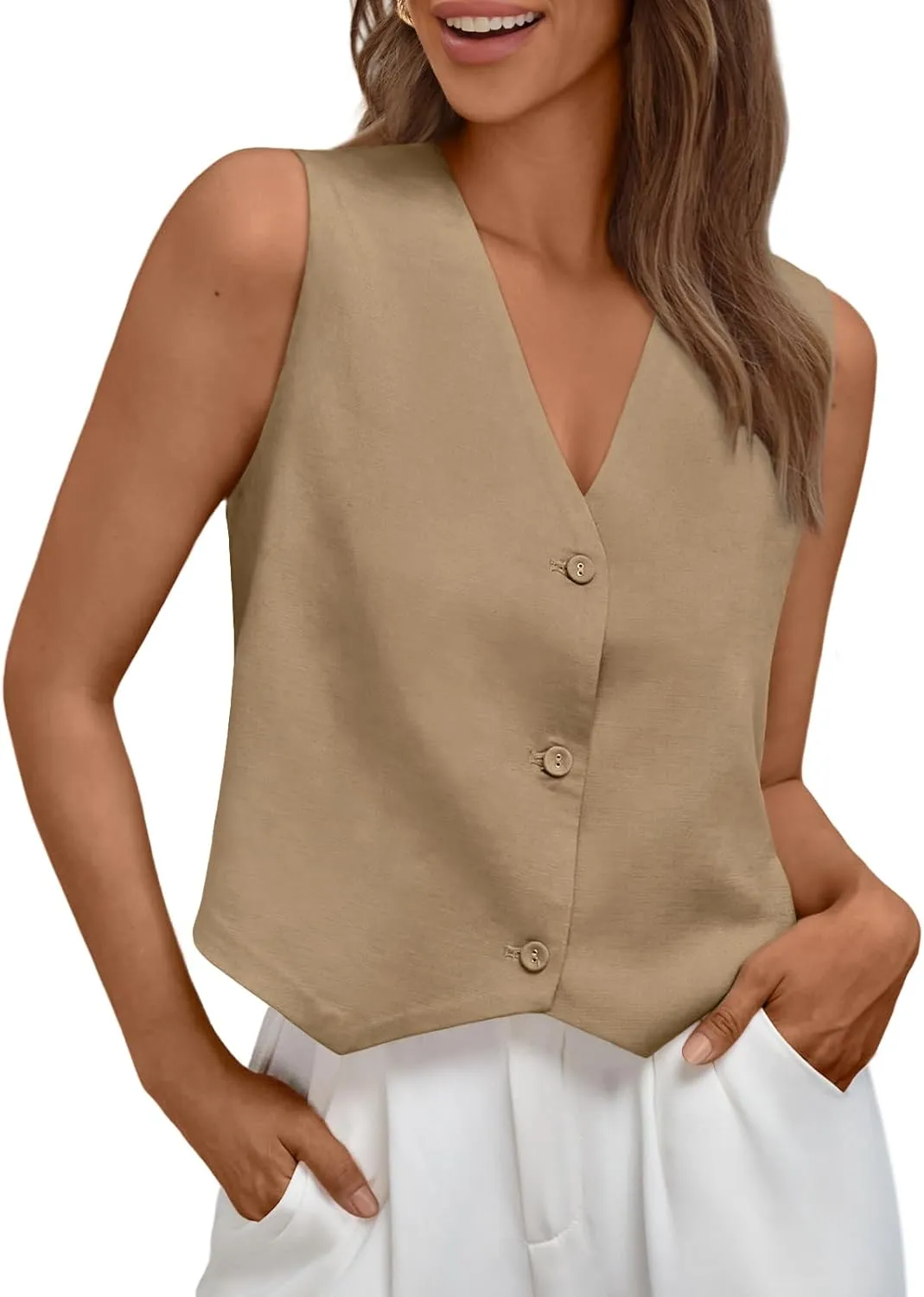 AUTOMET Vest for Women Summer Tops Spring Outfits Linen 2025 Fashion Button Down Sleeveless Business Casual Dressy Clothes