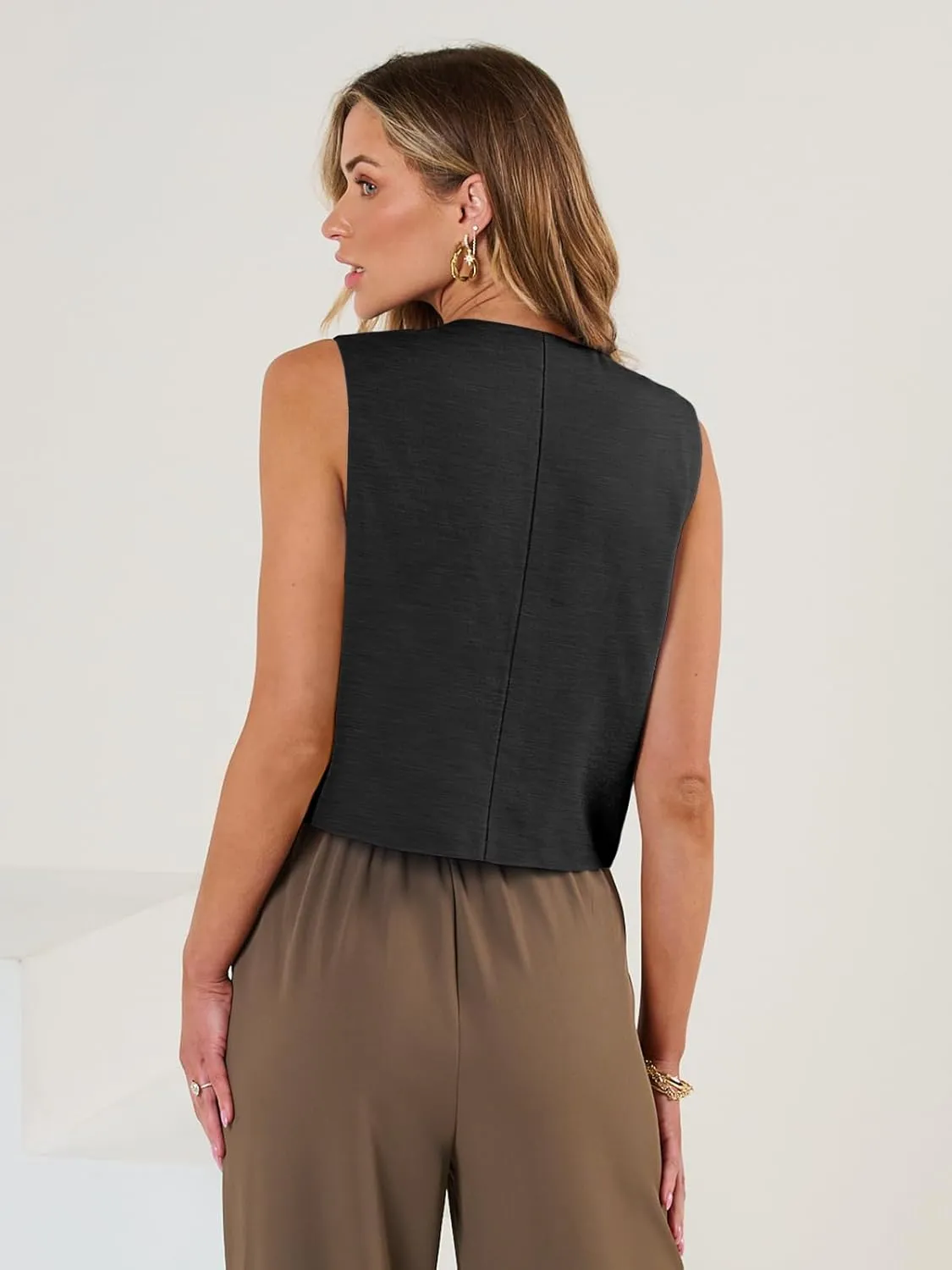 AUTOMET Vest for Women Summer Tops Spring Outfits Linen 2025 Fashion Button Down Sleeveless Business Casual Dressy Clothes