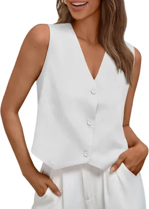 AUTOMET Vest for Women Summer Tops Spring Outfits Linen 2025 Fashion Button Down Sleeveless Business Casual Dressy Clothes