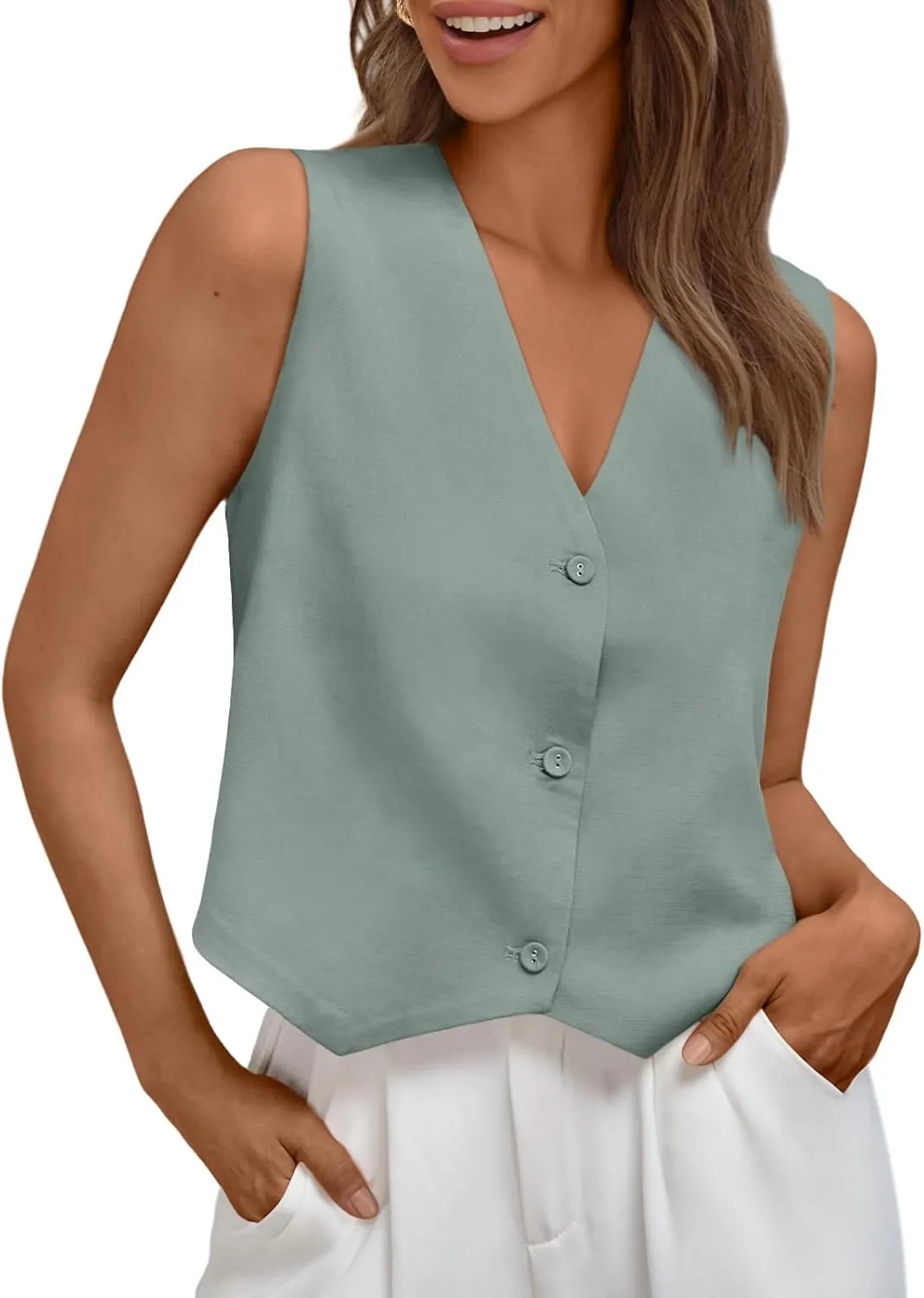 AUTOMET Vest for Women Summer Tops Spring Outfits Linen 2025 Fashion Button Down Sleeveless Business Casual Dressy Clothes