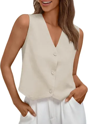 AUTOMET Vest for Women Summer Tops Spring Outfits Linen 2025 Fashion Button Down Sleeveless Business Casual Dressy Clothes