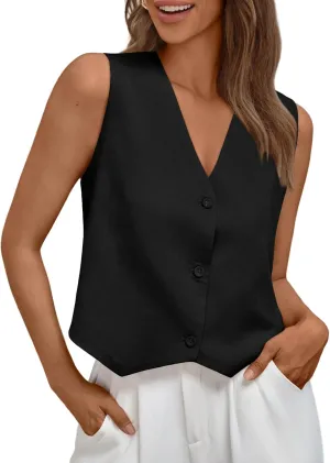 AUTOMET Vest for Women Summer Tops Spring Outfits Linen 2025 Fashion Button Down Sleeveless Business Casual Dressy Clothes