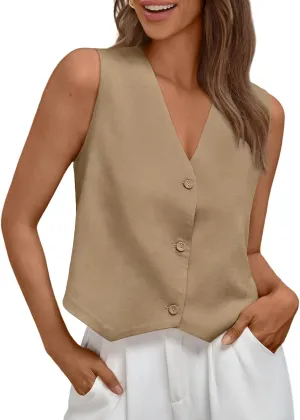 AUTOMET Vest for Women Summer Tops Spring Outfits Linen 2025 Fashion Button Down Sleeveless Business Casual Dressy Clothes