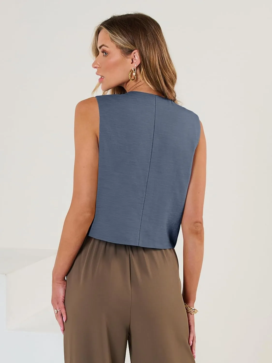 AUTOMET Vest for Women Summer Tops Spring Outfits Linen 2025 Fashion Button Down Sleeveless Business Casual Dressy Clothes