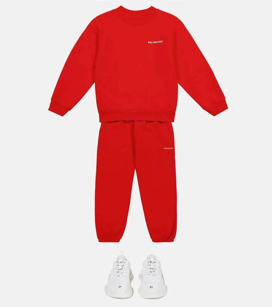 Balenciaga Kids Cotton Logo Sweater, Red