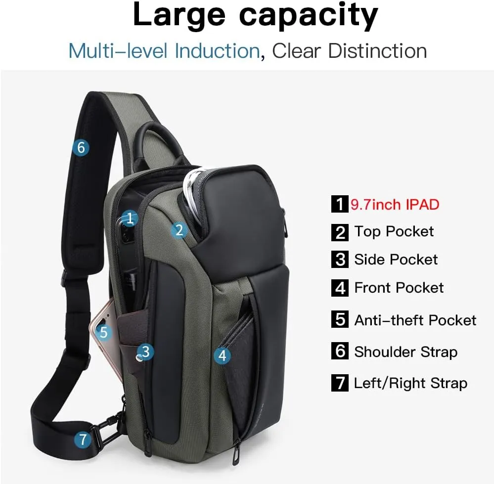 BANGE Sling Bag, Waterproof Men's Chest Bag Shoulder bags Crossbody Sling Backpack for Men