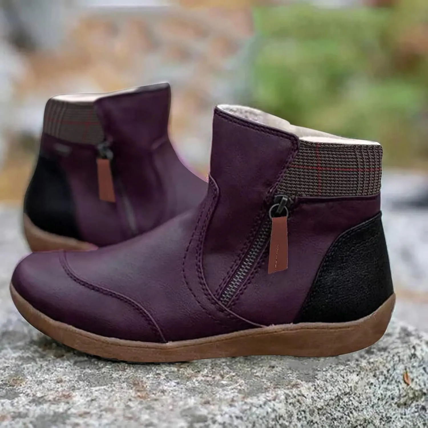 Barefoot Womens Winter Side Zipper Plush Lined Ankle Booties Non-Slip Walking Shoes for Men