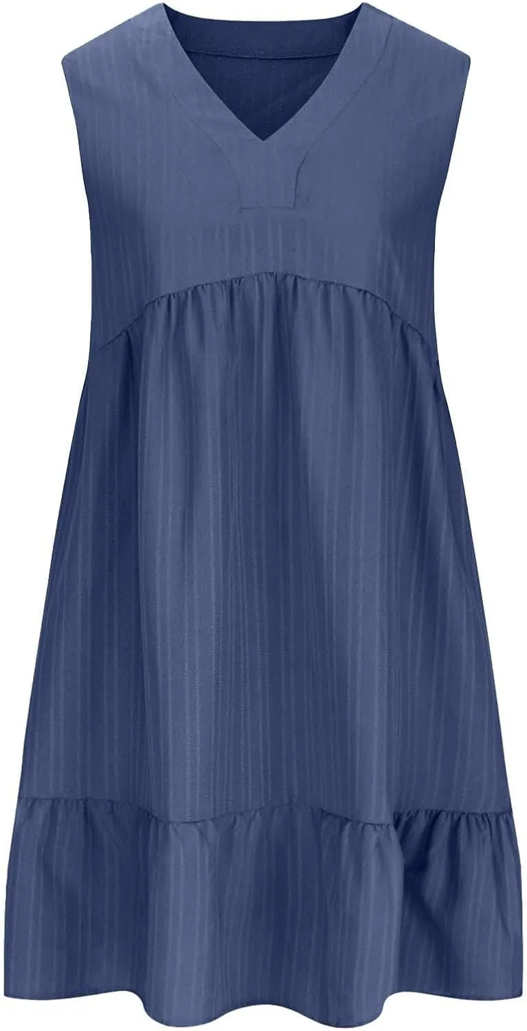 Beach Dresses for Women 2025 Summer V Neck Sleeveless Sundress Flowy Vacation Hawaiian Dresses Cute Cover Ups