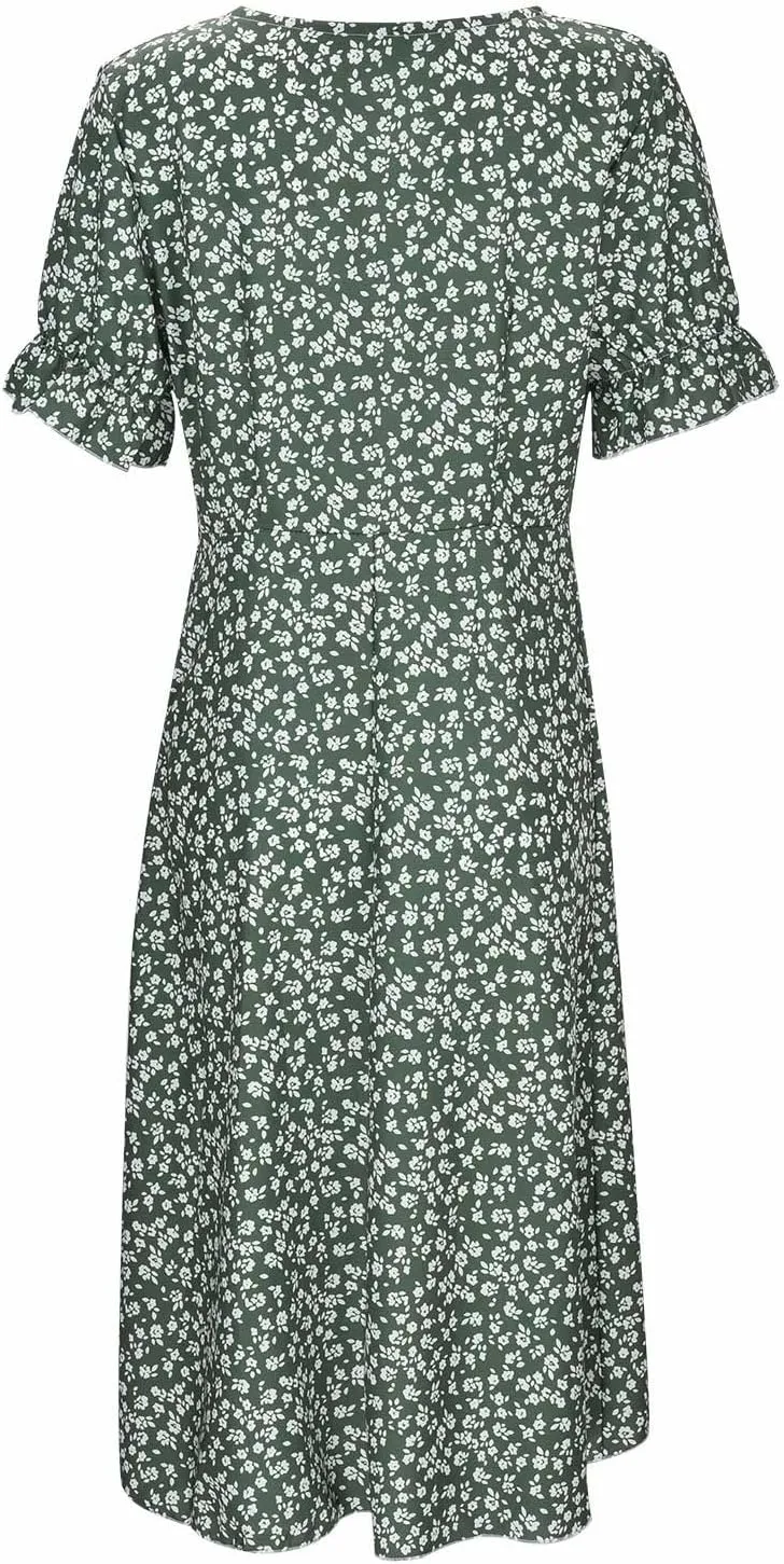Beach Dresses for Women,2025 Summer Trendy Elegant Wrap V Neck Floral Boho Dress,Flowy Ruched Hawaiian Maxi Dress